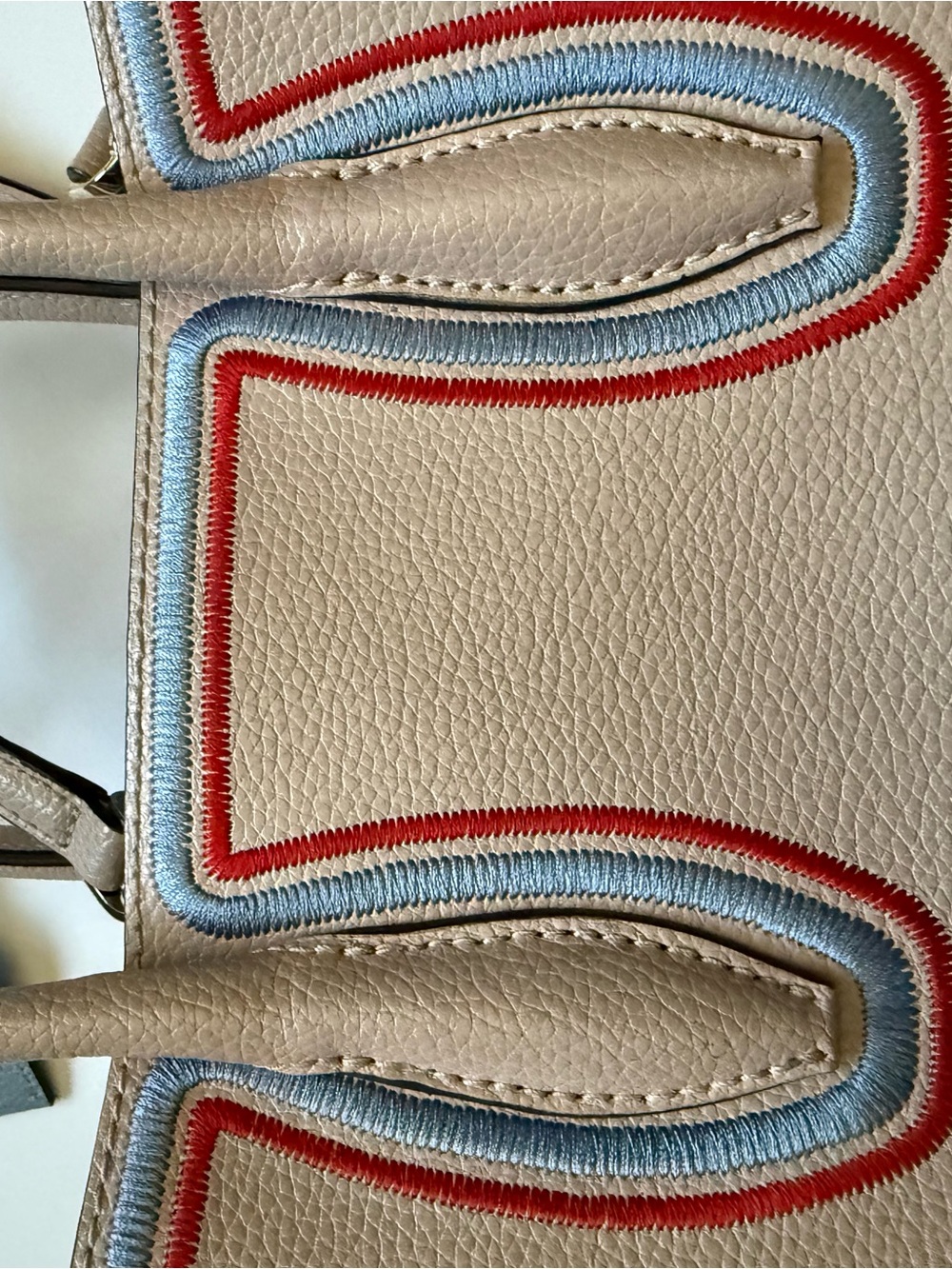 Kate Spade Eva Small Satchel Warm Beige Blue Red Embroidered Leather Bag purse - Picture 5 of 9